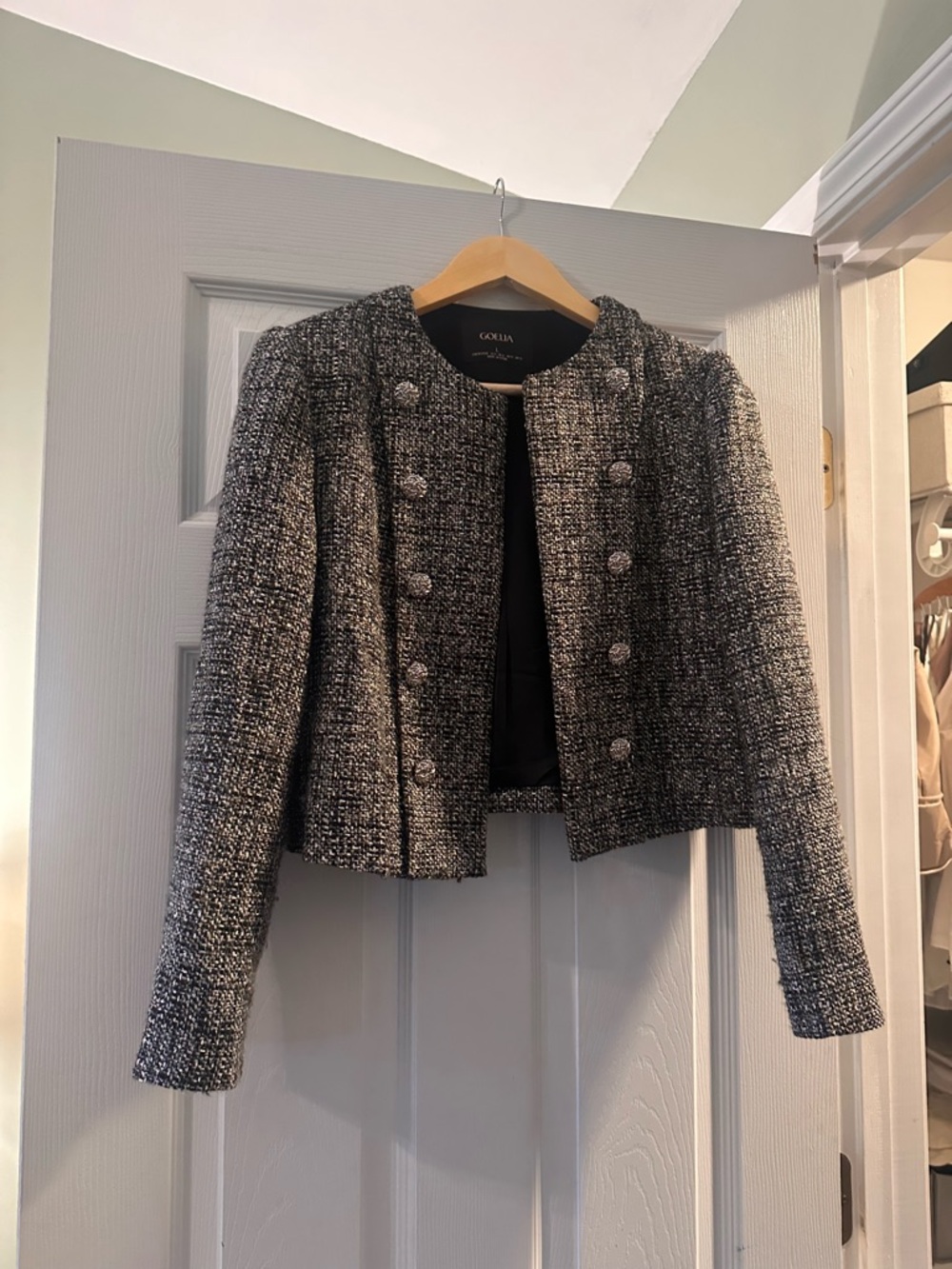 Goelia Tweed Cropped Double-Breasted Jacket - Black & White